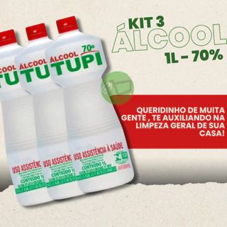 Kit 3 Alcool 70% Liquido 1L Limpeza Bacteria Profissional Uso Geral Desifetante Tupi
