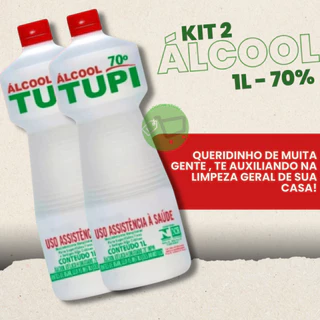 Kit 2 Alcool 70% Liquido 1L Limpeza Bacteria Profissional Uso Geral Desifetante Tupi
