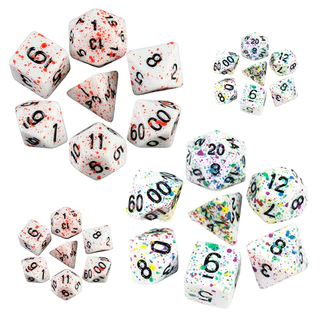 Kit 7 Dados RPG Respingos de Tinta D4 D6 D8 D10 D12 D20 D100 D&D Dungeons And Dragons