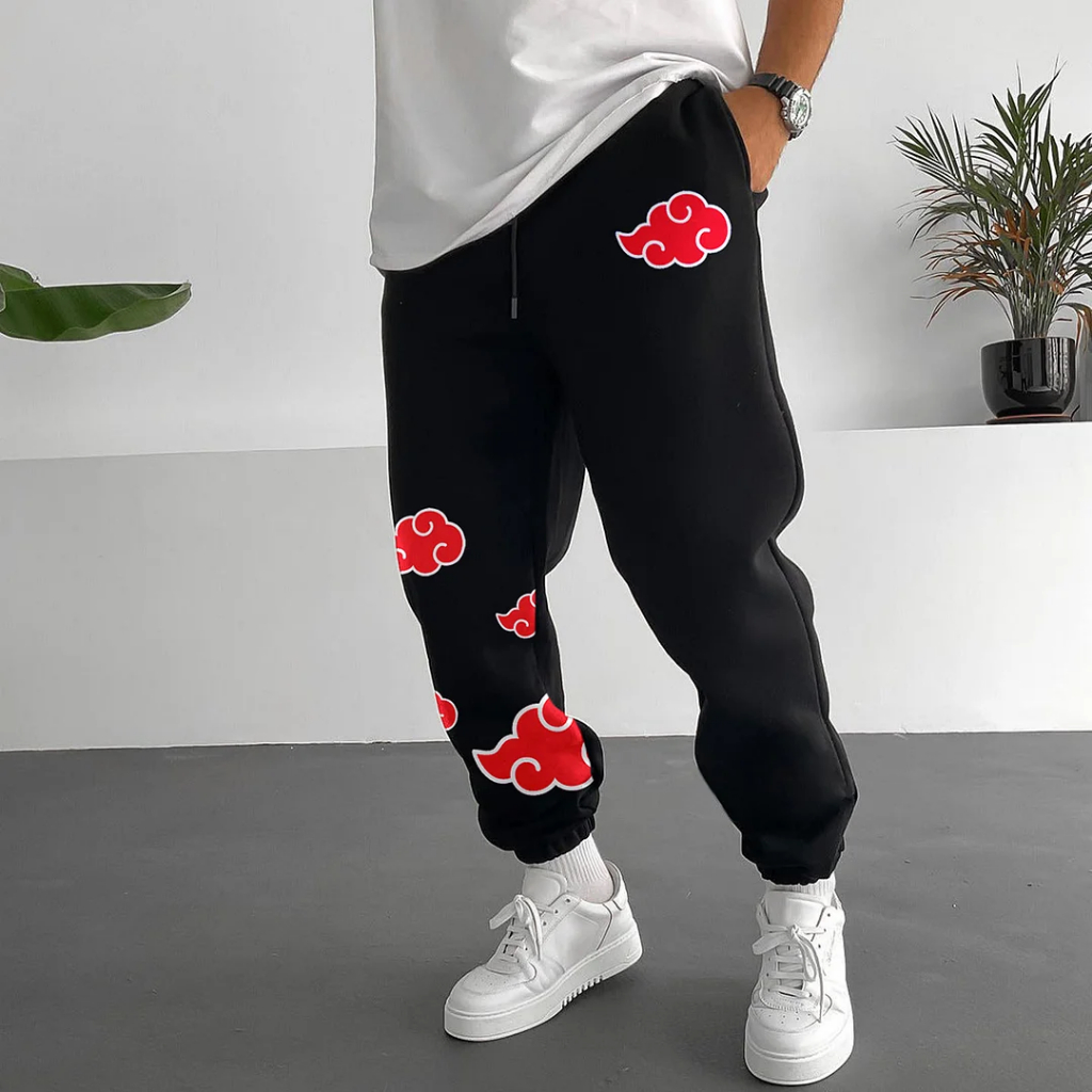 Calça De Moletom Streetwear Akatsuki Nuvem Vermelha Shippuden Inverno Unissex