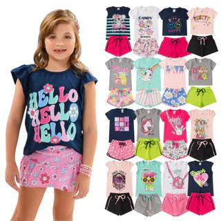 Kit 4 peças conjuntos Infantil/Juvenil Verão Menina 1 ao 16