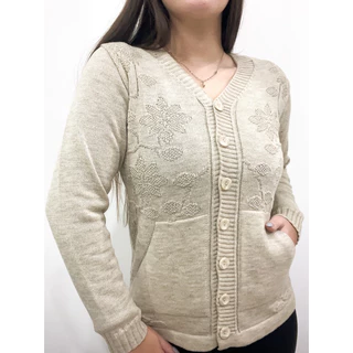 CASACO DE TRICOT BORDADO EM FLORES COM BOLSO, BLUSA DE FRIO INVERNO