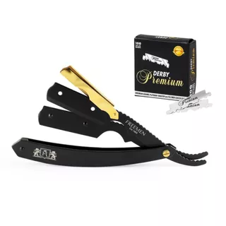 Navalhete De Barbear Profissional Clip Dourado + 10 Lâminas + Case