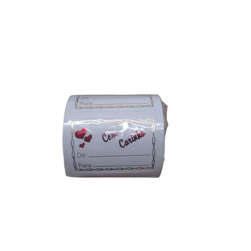 500 ETIQUETAS / ADESIVOS COMEMORATIVA LAMINADA ouro /prata "COM CARINHO - DE:/PARA:" 500 UNIDADES