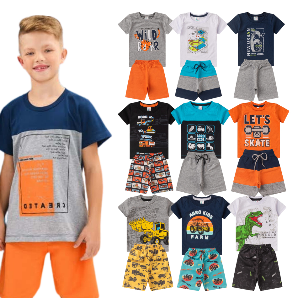 Kit 4 peças Conjunto Infantil/Juvenil verão Menino tamanho 01 ao 16