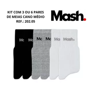 Kit com 3 ou 6 pares meias cano médio algodão esportiva Mash Ref.: 202.05