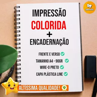 Impressão de apostila tamanho A4 COLORIDA com encadernação wire-o e papel offset 90g