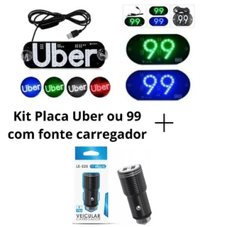 kit 1 placa led luminoso parabrisa ub/99 + 1 carregador carro 2 entradas usb (motorista de applicativo)