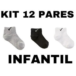 Kit 12 Pares Meias Crianças infantil e juvenil algodão 3 a 12 anos