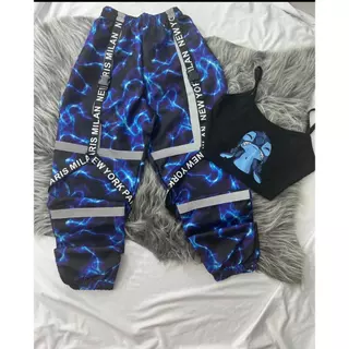 Conjunto feminino lilo & Stich calça raio azul refletiva e cropped lilo stich estilo moda gringa