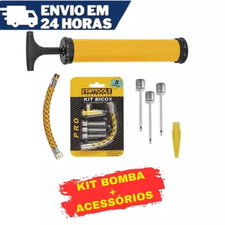 Bomba Ar Manual Encher Inflar Bolas Piscina E Kit de Bicos Futebol Volei Basquete Balão