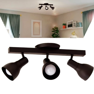 Lustre Luminária Teto Trilho Eletrificado 3 Spot Triplo Tampa Cega Canopla Lâmpadas E-27 Preto Articulado Direcionavel Led 360° Sobrepor Cozinha Quarto Sala Banheiro
