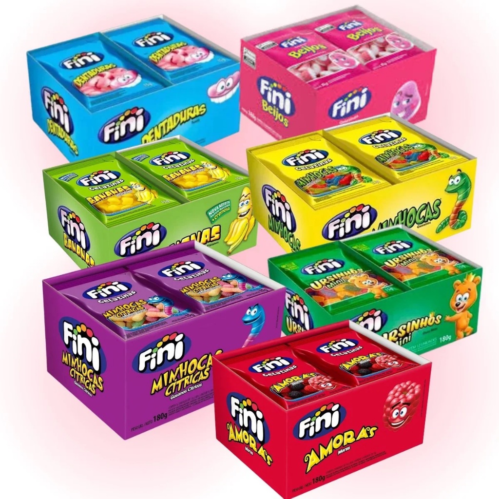 Bala Fini 12 Unidades Sabores Bala de Gelatina 15g Tubes 17g Flex SP ...