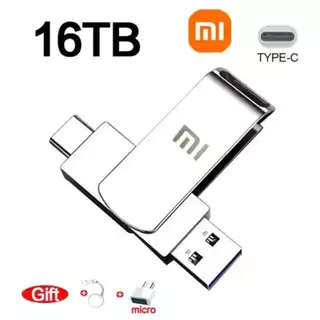 Pendrive de Metal Alta Velocidade, Disco de Memória SSD Portátil Adaptador Tipo C, USB 3.0, 16TB, e 2TB.