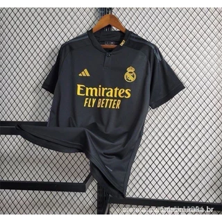 CAMISA DE TIME R E A L M A D R I D PRETA TORCEDOR 2024