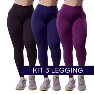 Kit 3 Calça Legging Academia Feminina grossa Compressão Legue Feminino Zero Transparência Cós Largo