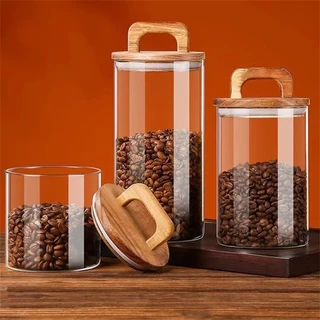 Kit 3 Pote De Vidro Redondo Tampa Madeira Hermético Condimento 700ml/1000ml/1400ml