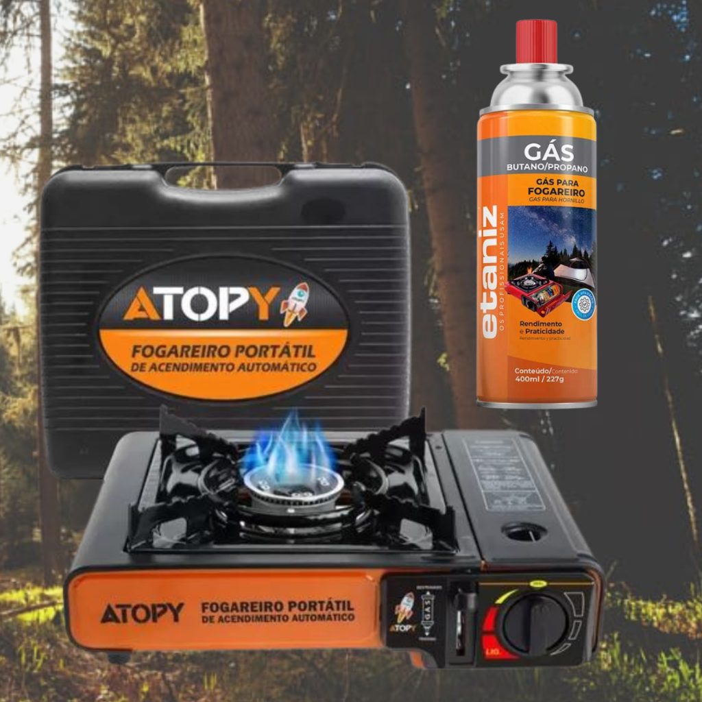 fogareiro fogão portatil a gás camping maleta + BRINDE