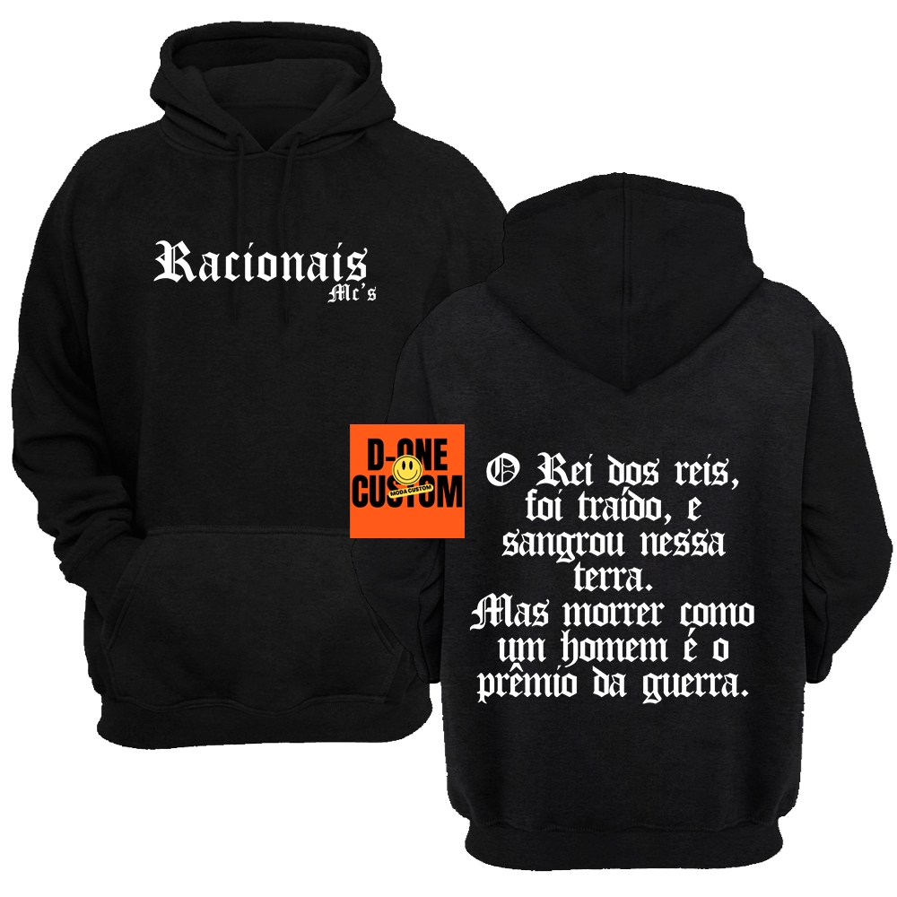 Moletom Bolso Capuz Estampado Racionais MCs Rei dos reis foi Traido e Sangrou nessa Terra Masculino Feminino