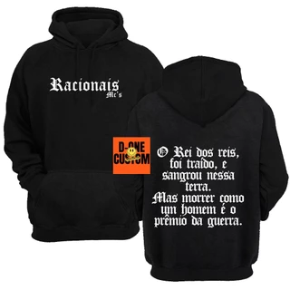 Moletom Bolso Capuz Estampado Racionais MCs Rei dos reis foi Traido e Sangrou nessa Terra Masculino Feminino