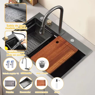 Kit Cuba Dupla Gourmet Aço Inox com acessórios75x45cm + Torneira Gourmet Monocomando cuba gourmet cozinha