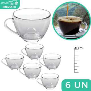 Kit 6 Xícara PERA Transparente Vidro 218ml Chá Café