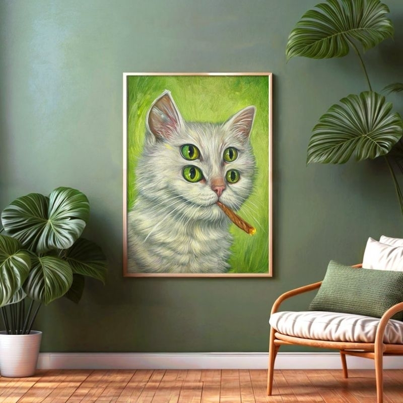 Quadro decorativo gato psicodélico cannabis marijuana