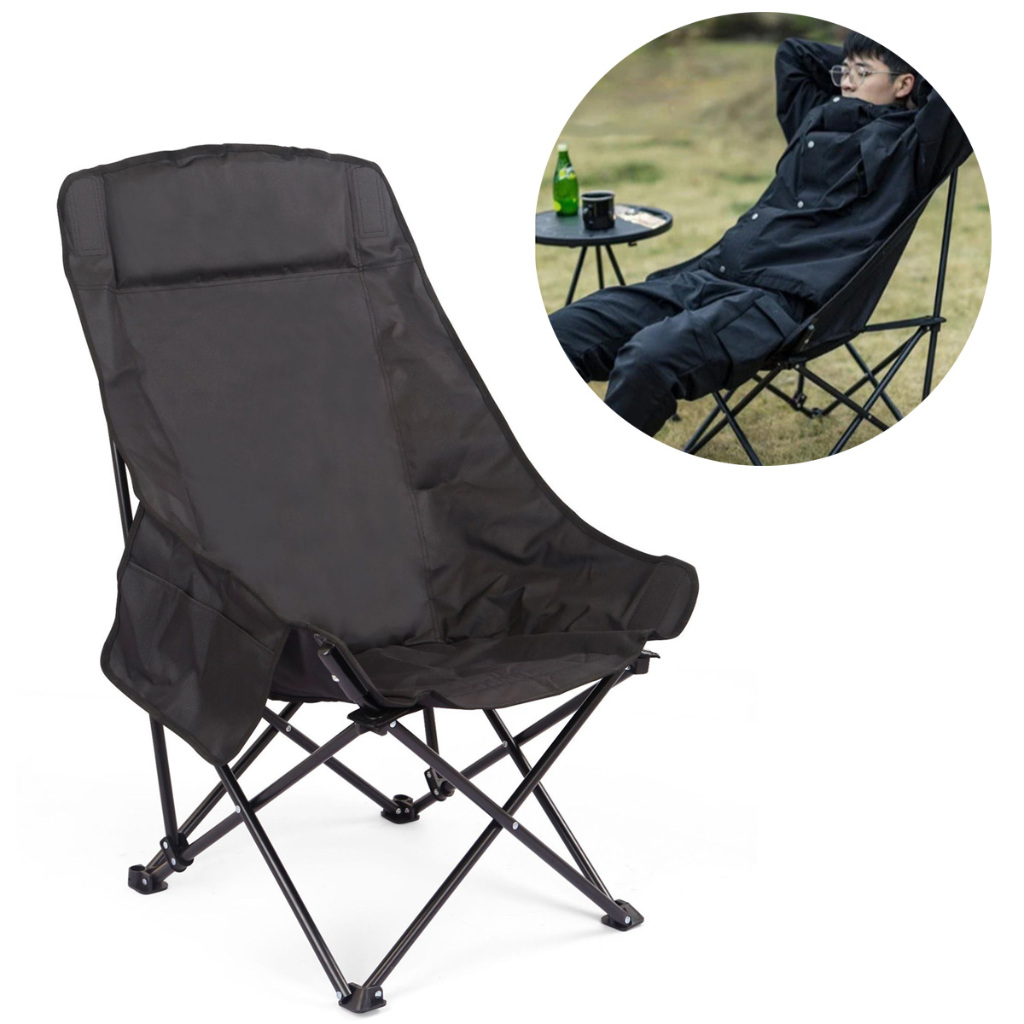 Cadeira Portátil Dobrável Pesca Camping Praia Encosto 140kg Cor Preto