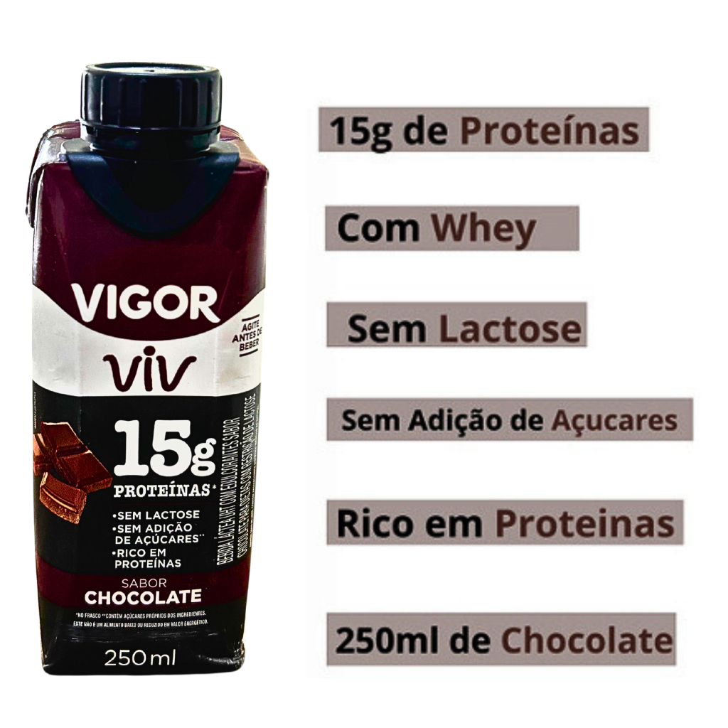 Bebida Láctea Proteínas Whey Chocolate - Doce de Leite Vigor Viv ...