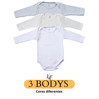 Kit 3 Body Manga Longa Para Bebê