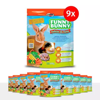 Kit 9 Funny Bunny Delícias da Horta 500g Ração para Coelhos e Roedores Supra