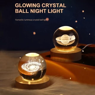 Luzes Noturnas Estreladas LED Luminária Cristal De Mesa Planeta Terra Galáxia Sistema Sola