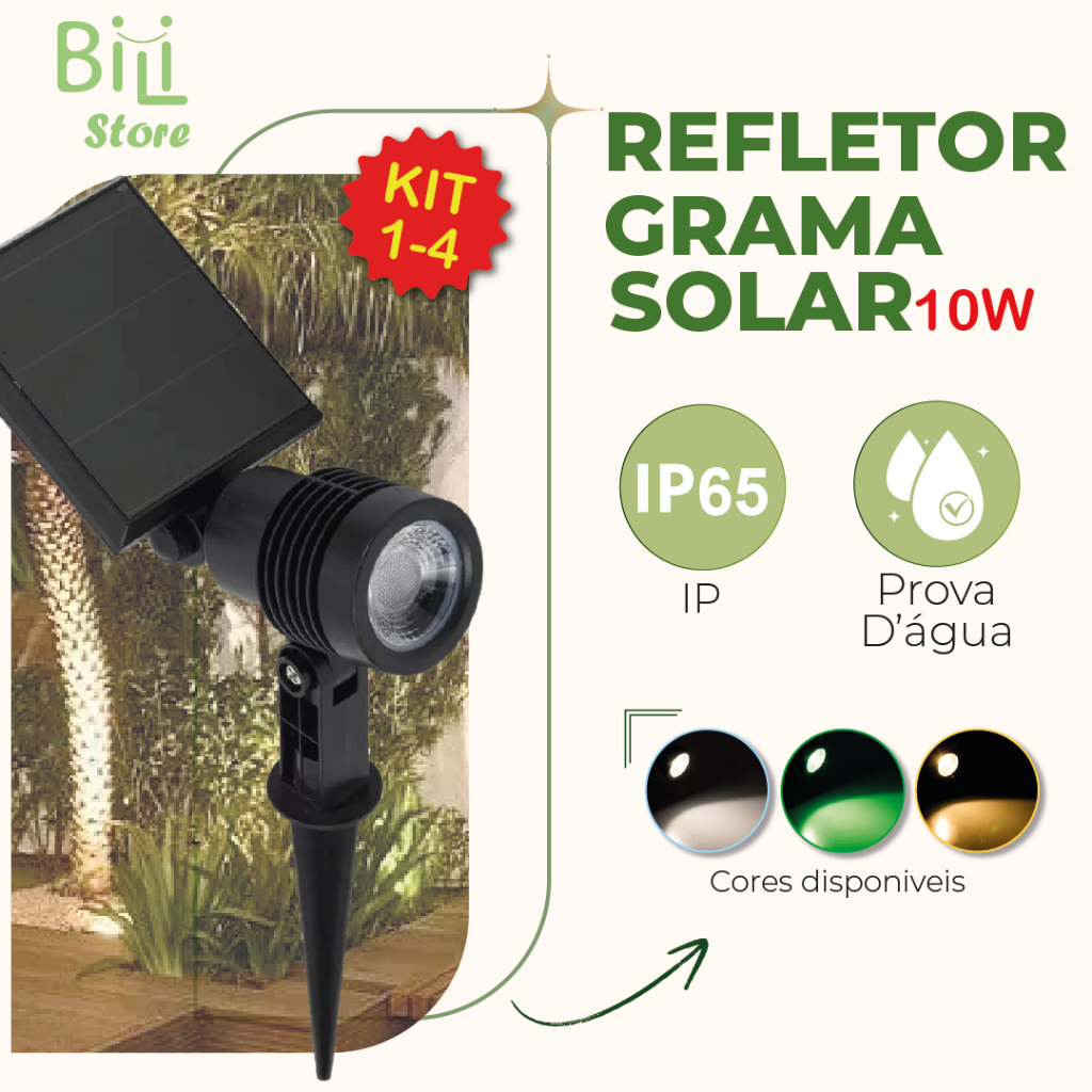 Kit 1-4 Luminária Espeto Jardim Solar LED 10W Refletor Solar | Luz de Gramado | À Prova D'àgua Avançada