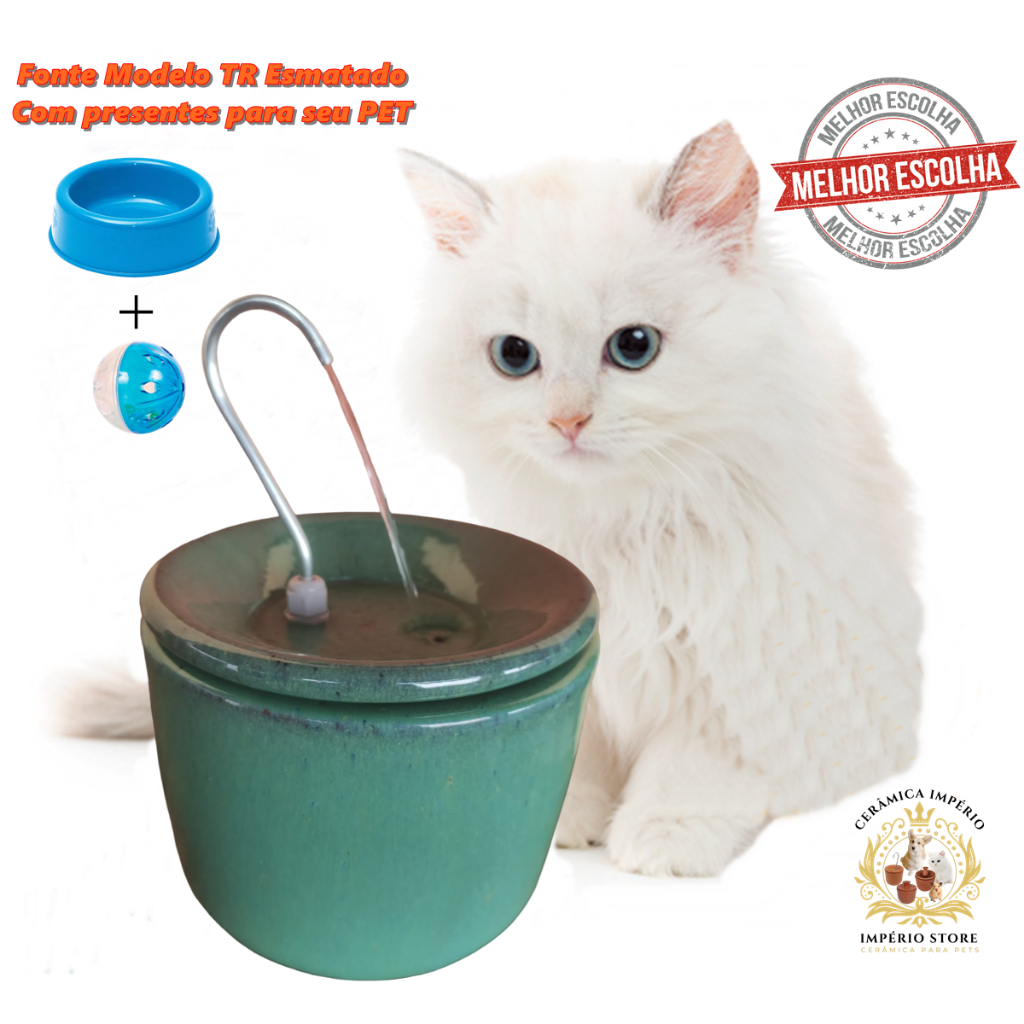 Bebedouro Fonte Gatos Cerâmica Esmaltada 3 Litros TR ( Completo)(verde ...