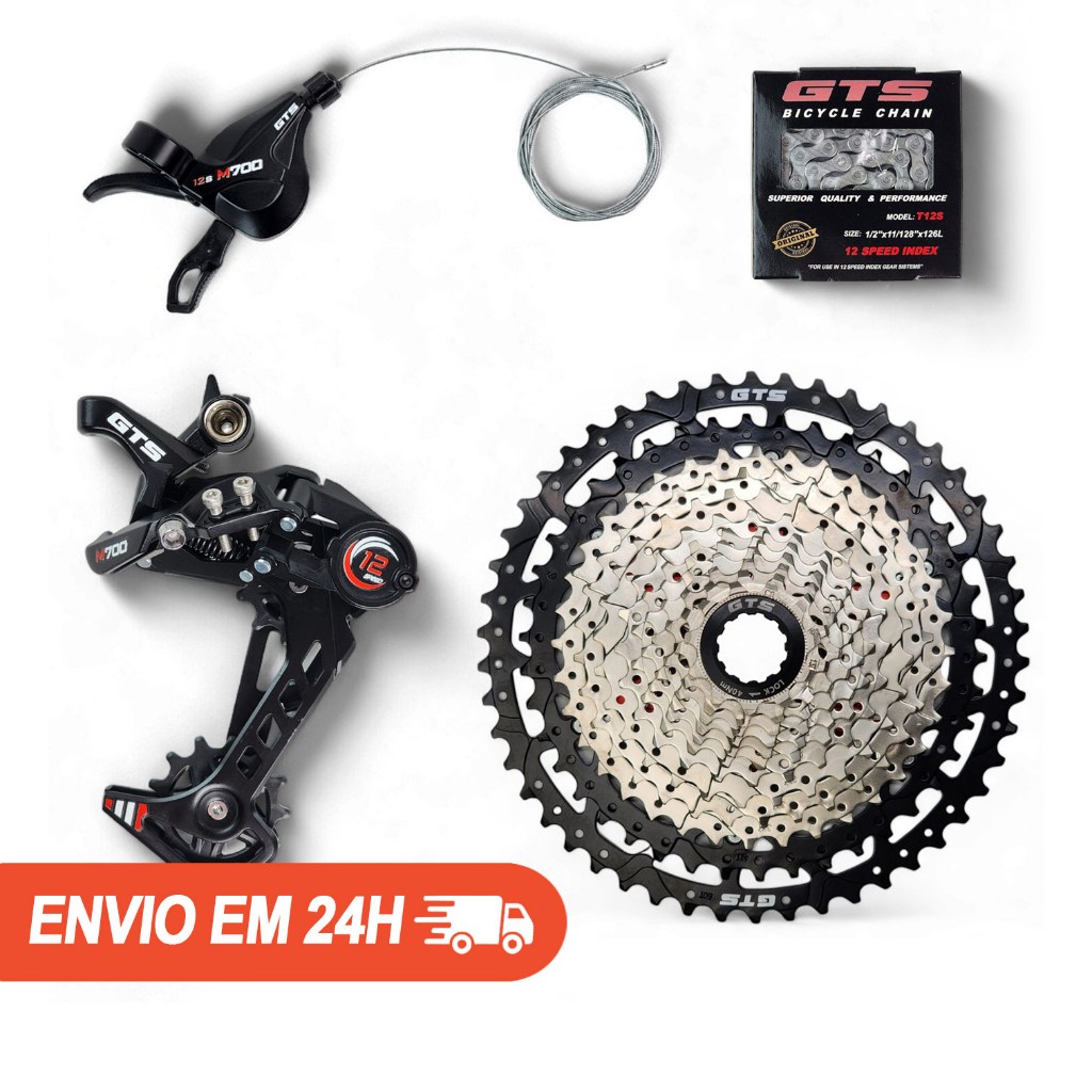 Kit Câmbio Traseiro 12v 1x12 1x11 C/ Alavanca e Corrente Cassete