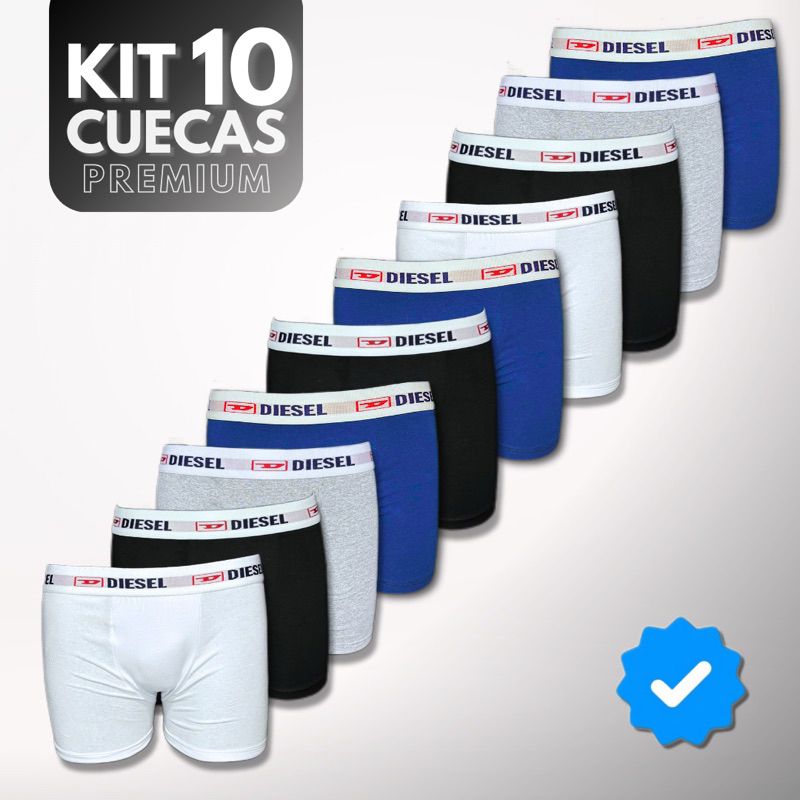 KIT 10 cuecas boxer algodão premium