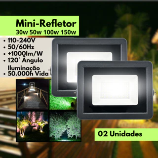 2 Mini Refletor Led Smd 30w 50w 100w 150w Holofote IP65 Slim Branco Frio 6500k