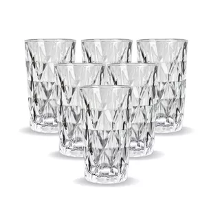 Conjunto de 6 Copos de Vidro Transparente Brilhante Diamond 260ml Mesa Posta Agua Suco Bebidas