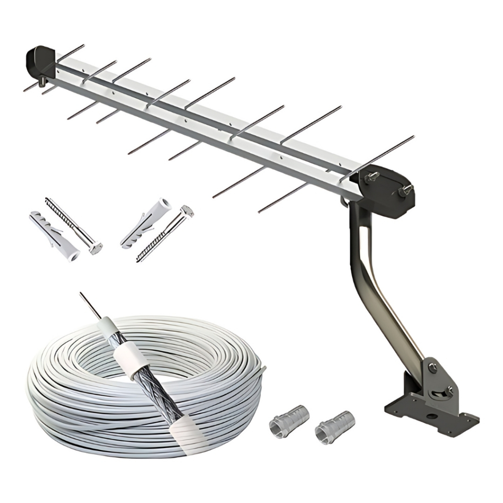 Antena Externa Digital 4k Vhf Uhf Hdtv Com Mastro Cabo Kit