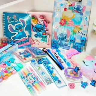 Kit Papelaria Stitch Fofo Luxo 15 a 40 Itens Criativo Estojo Pelúcia Caderno