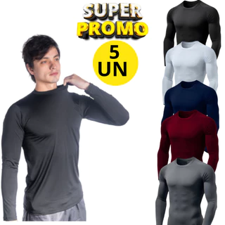 Kit 05 Camisetas Proteção Solar UV Blusa Malha Fria Segunda Pele Camisa Térmica Masculina Academia