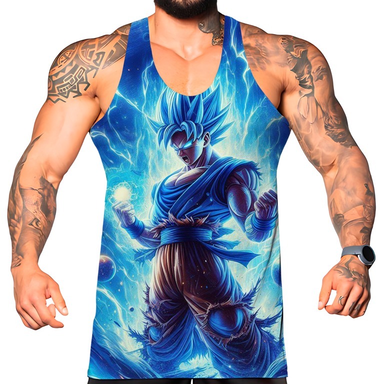 CAMISETA MASCULINA REGATA ACADEMIA MUSCULAÇÃO ESTAMPADA GOKU