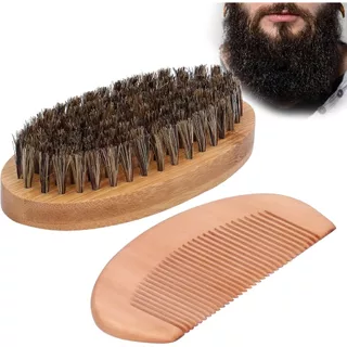 Kit Escovinha e Pente de Madeira para Barba