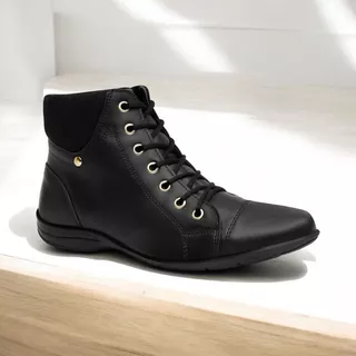 Bota Feminina Coturno Cano Curto Botinha Resistente Com Cadarço Detalhes Lateral Confortável Moderno