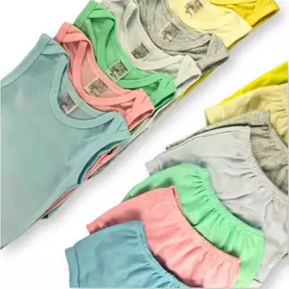 Kit 10 Peças Body Regata + Shorts Tapa Fralda Liso Infantil Bebê Menino e Menina