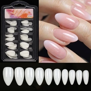 Kit 100 Unhas Postiça Almond Amendoada Realista Transparente Unha Luxo Elegância e Glamour
