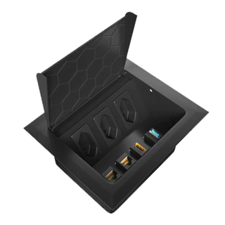 Caixa de Mesa Montada Completa de Embutir - 3 Tomadas 20A - 2 Módulos RJ45 CAT 6 - 1 HDMI - 1 USB