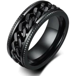Anel Masculino Preto Corrente Giratória Aço Inox Antiestresse Punk Titânio