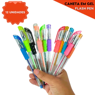 Jogo Canetas Em Gel Flash-Pen - 12 Cores Glitter - Mazzal