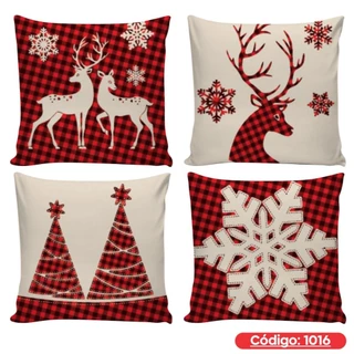 Kit 4 Capas de Almofadas Decorativas 45x45cm Feliz Natal Sala Quarto e Decoração